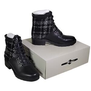 Marc Fisher Lanzia Combat Boot Black Leather Womens Size 7.5 NEW